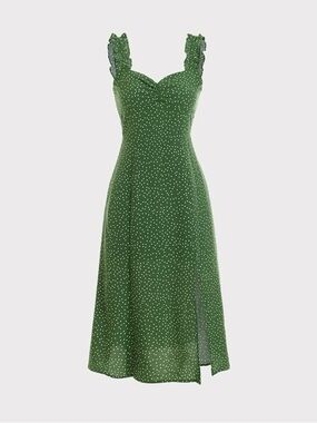 connected apparel Green Printed Maxi Dress with Ruffle Straps